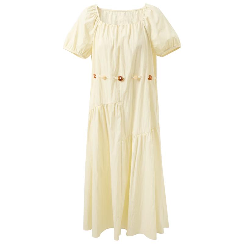 Sancai 2026 Summer Square Neck Pleated A-Line Maxi Dress XL