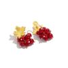 Elegant Red Grape & Gold Leaf Earrings - French Retro Design with Mosquito Coil Plate Clips