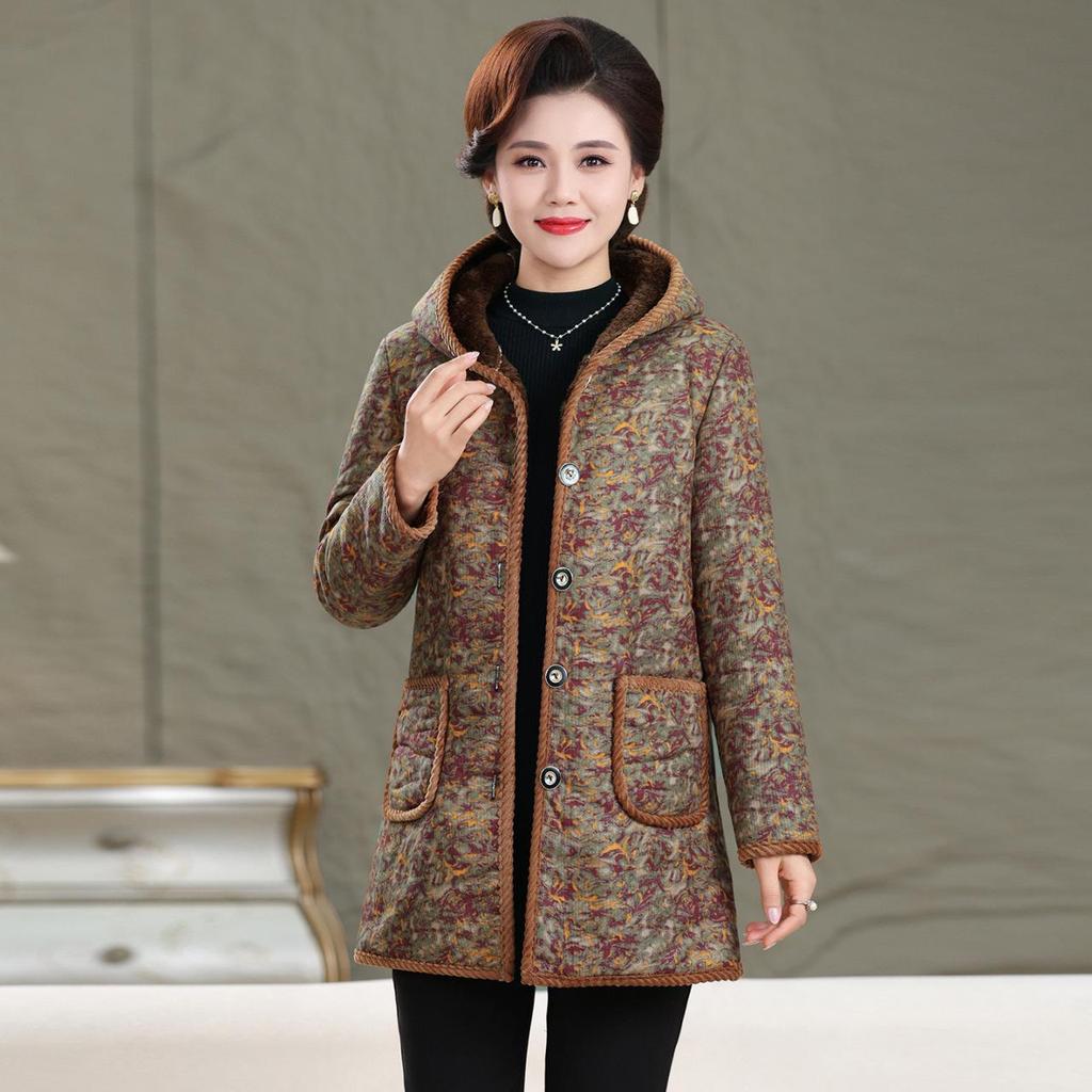 Women's Mid-Length Winter Coat with Thick Velvet Lining for Middle-Aged and Elderly