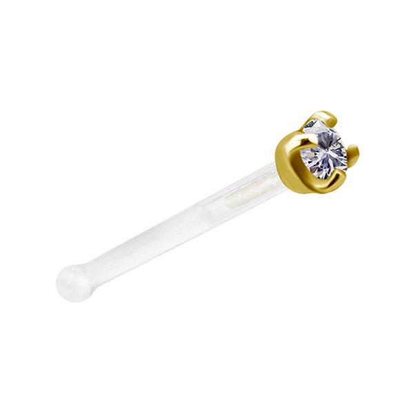 Nose Ring 18K Gold Bioplast With White Zircon - Gd18K-025 0.8/6.5/2
