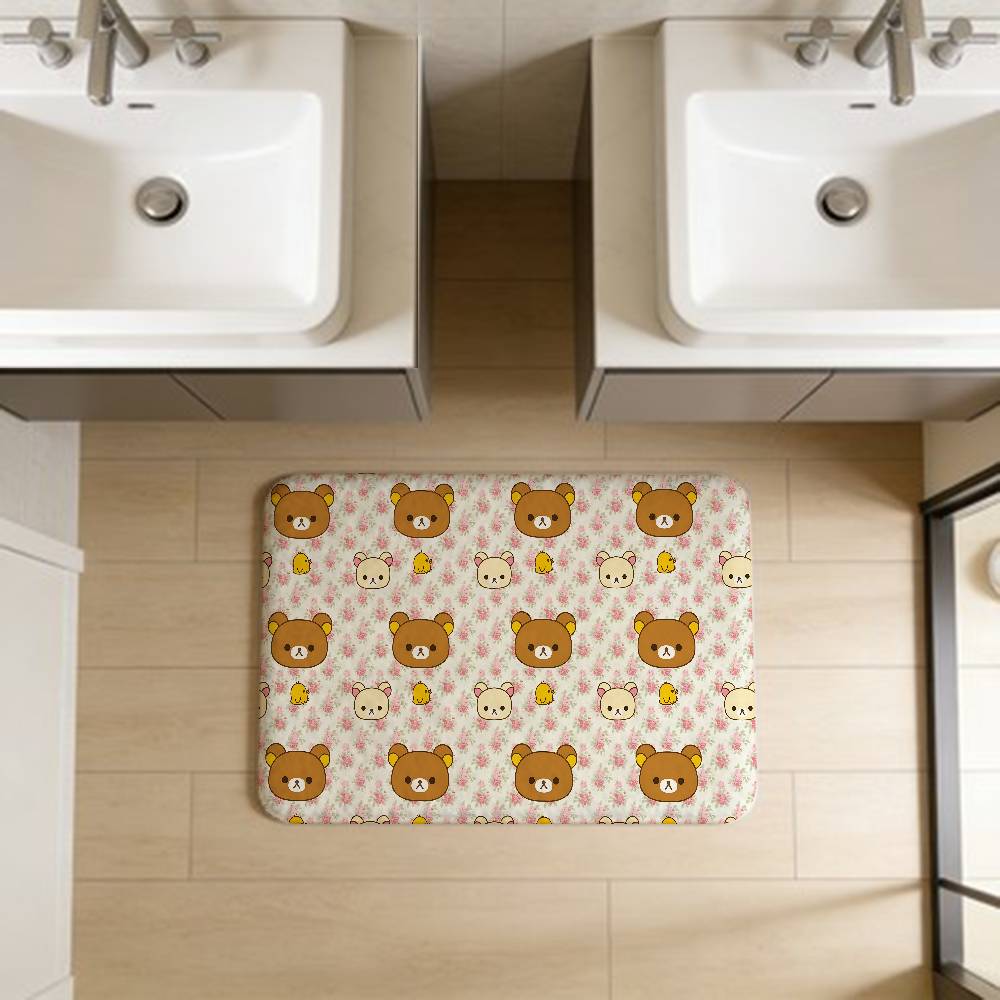 Kawaii Rilakkuma Bear Floor Mat INS Style Soft Bedroom Floor House Laundry Room Mat Anti-skid Household Carpets