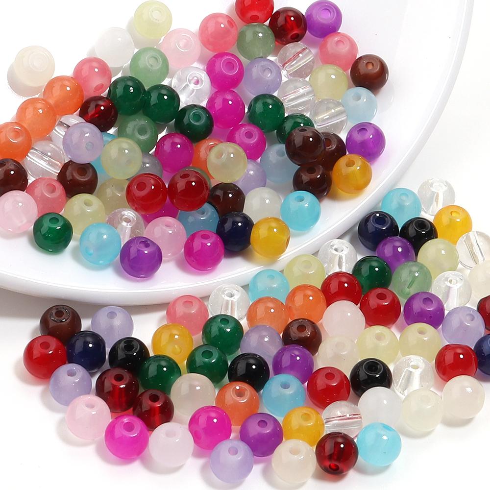 60pcs 8mm Glass Beads Colorful Round Loose Spacer Beads for Jewelry Making DIY Necklace Bracelets Earrings Key Chain Accessories