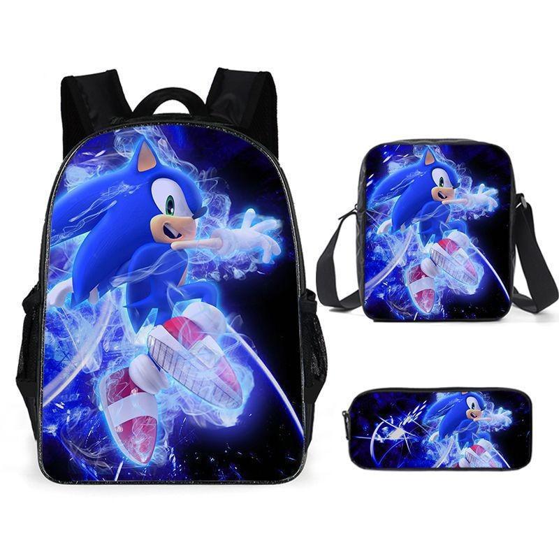 Sonic Cartoon School Bag Set With Oxford Fabric Breathable Lightweight For Kids School Use
