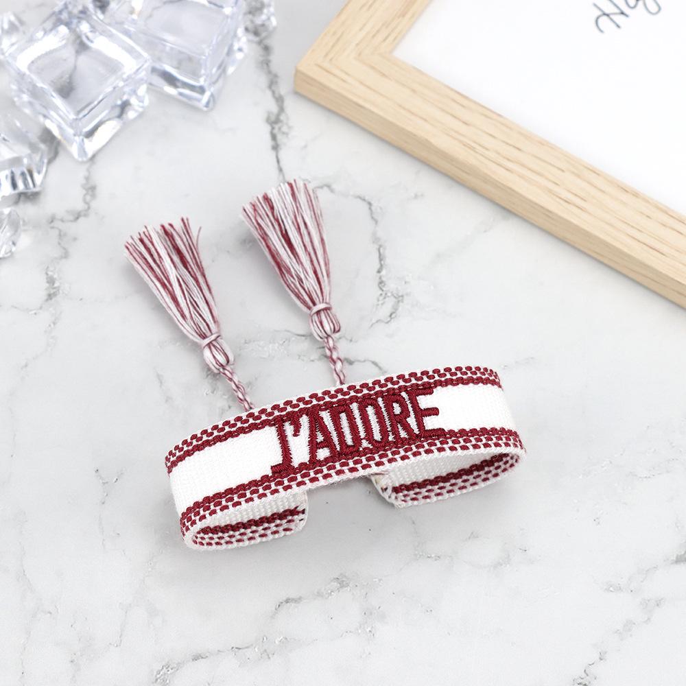 J'adore Bracelet: Embroidered Letter Tassel Wristband for Women & Couples