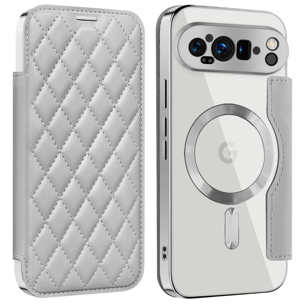For Google Pixel 9 Pro XL Magnetic Case Rhombus PU Leather Phone Cover