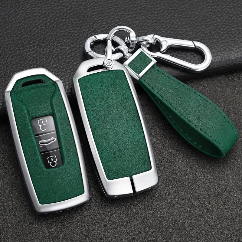Interior Mouldings Zinc Alloy+PU Leather Car Key Case Cover For VW Volkswagen Touareg 2018 2019 2020 2021 2022 2023 3 Buttons Re