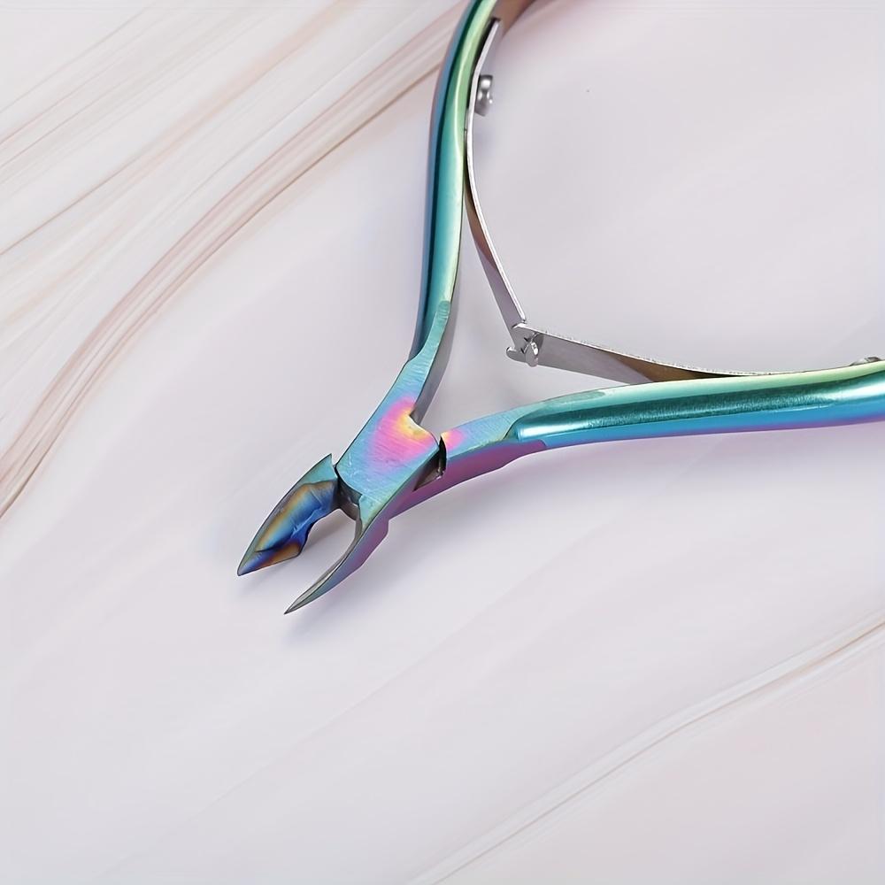 1pc Iridescent Rainbow Stainless Steel Cuticle Nipper Hypoallergenic, Precision Manicure & Pedicure Tool Dead Skin Pliers Nail