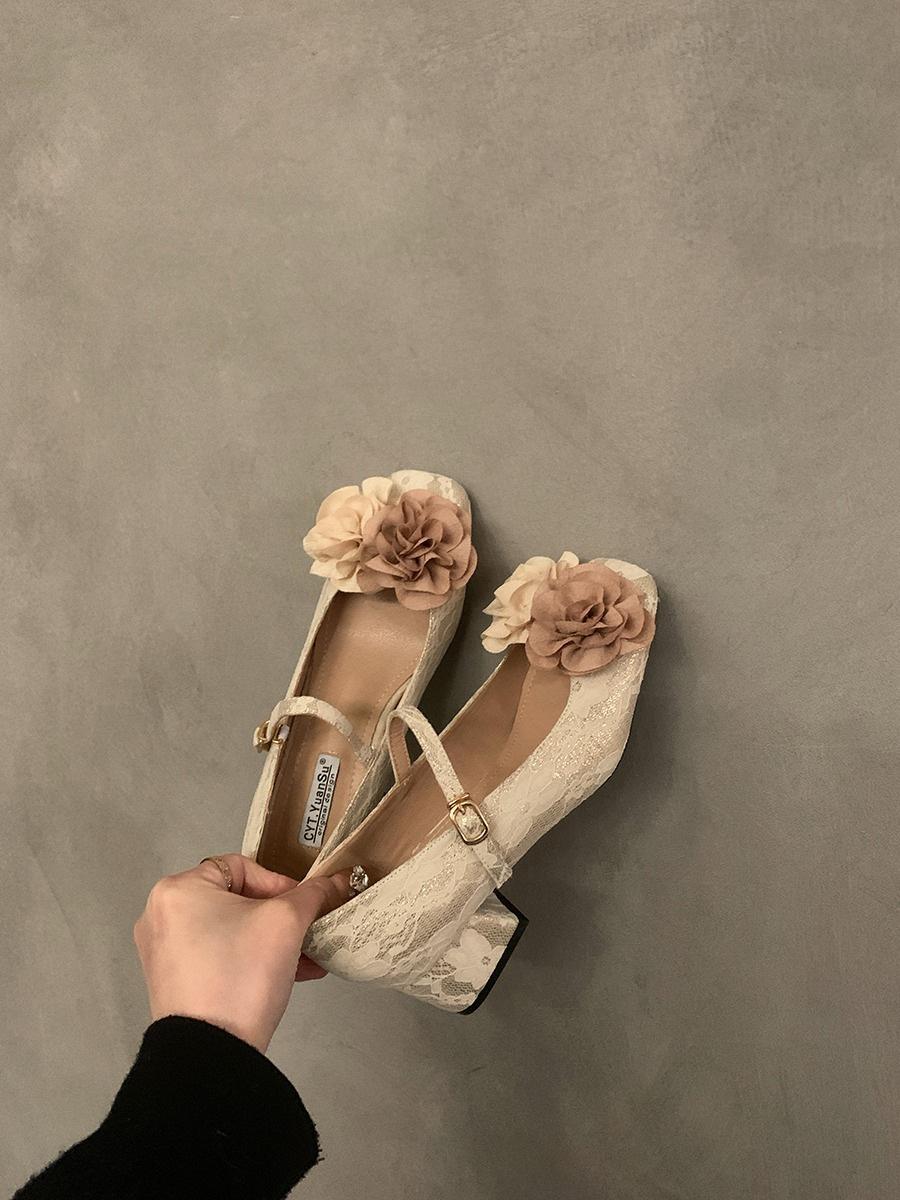 

Французский сказочный стиль толстый каблук Мэри Джейн туфли-лодочки женская обувь новый дизайн с цветком камелии вечерние туфли 40