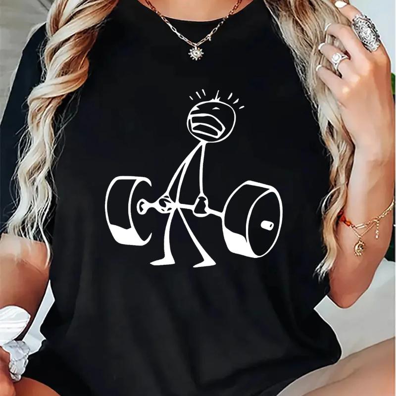 

Dumbbell Graphic Print Tee Gym Casual Wear Summer Short Sleeved Harajuku Streetwear Tops Tees Men Women Clothing Popular 4XL чорний