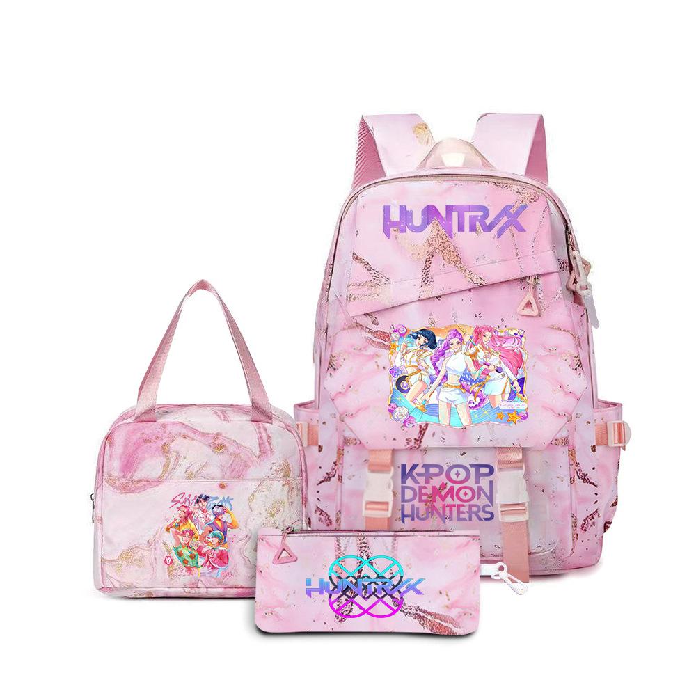 K-Pop Demon Hunter Girl Group Backpack Demon Boy Group Cartoon Anime Lunch Bag Pencil Case Three-Piece Set