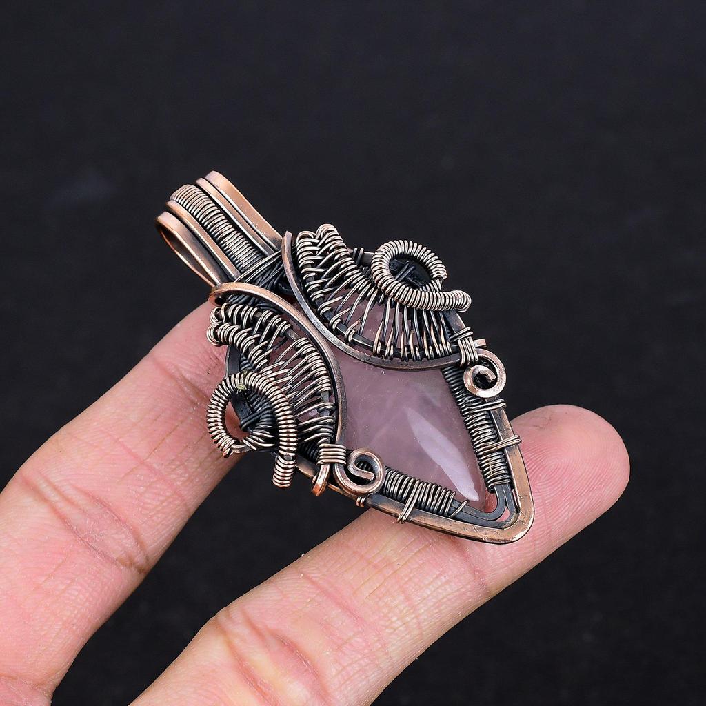 Rose Quartz Jewelry, 999 Copper Wire Wrapped Pendant Handmade Gemstone Jewelry, Gifts For Wife Brand New Pendant