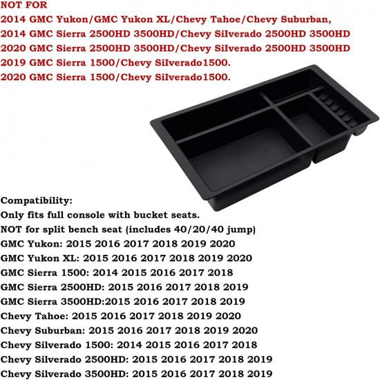 Center Console Organizer Compatible With 2015- Chevy Yukon Tahoe Suburban And 2014-2018 GMC Sierra Silverado Tray Accessories Armrest Storage-Full