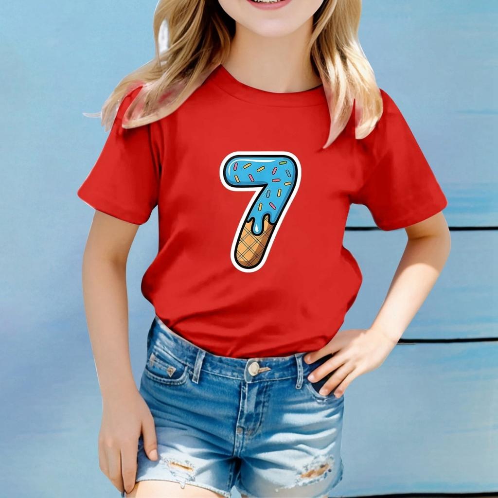 Children Funny Six Seven 67 Meme Print T-Shirt for Kids Humor Round Neck Tee Novelty Gift Girl Top Fashion Children's Clothing