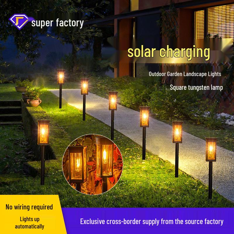Automatic Solar Garden Lights: Cross-border Outdoor Landscape Lighting with Tungsten Filament for Lawn and Ground Insertion.