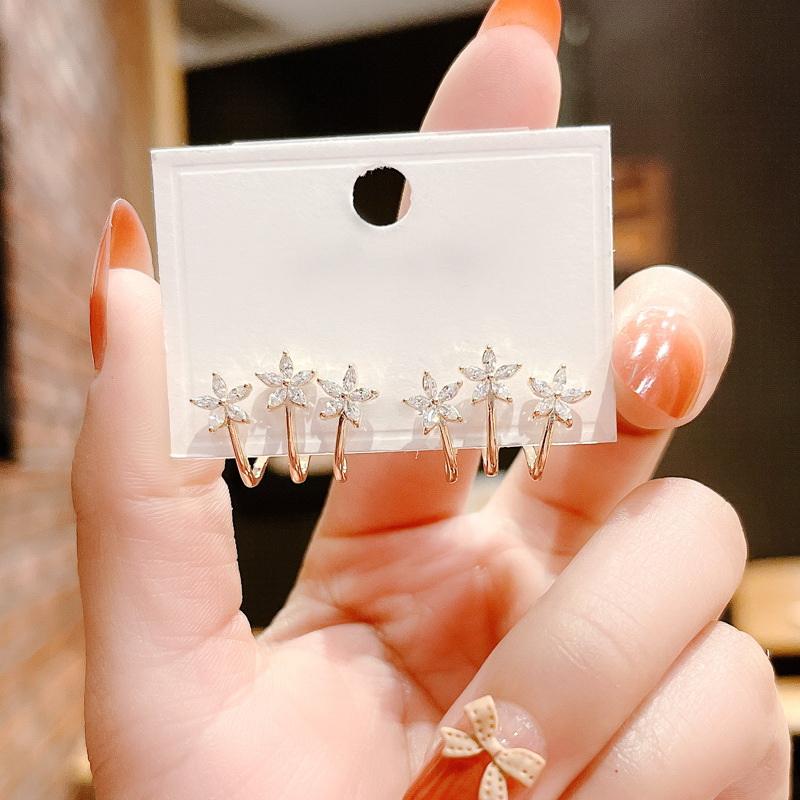 New Arrival Zircon Flower Stud Earrings For Women Korean Elegant Luxury Flowers Earring Girl Party Trendy Statement Jewelry