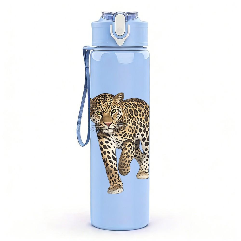 1PC Leopard Wild Cheetah Animal Print 750ml Color Plastic Sports Water Bottle Leakproof Flip Straw Lid Suitable for Sports Office Home Use