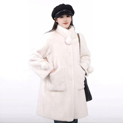 Lussuoso cappotto invernale da donna con collo alto e rifiniture in pelliccia di visone - Giacca lunga in lana