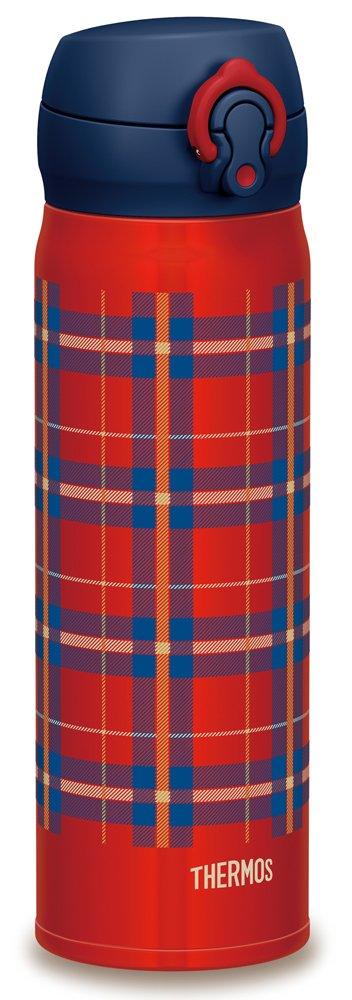Thermos-Wasserflasche, vakuumisoliert, mobiler Becher, offen, rot, kariert, RC [One-Touch-Typ] 0,5 l JNL-502G