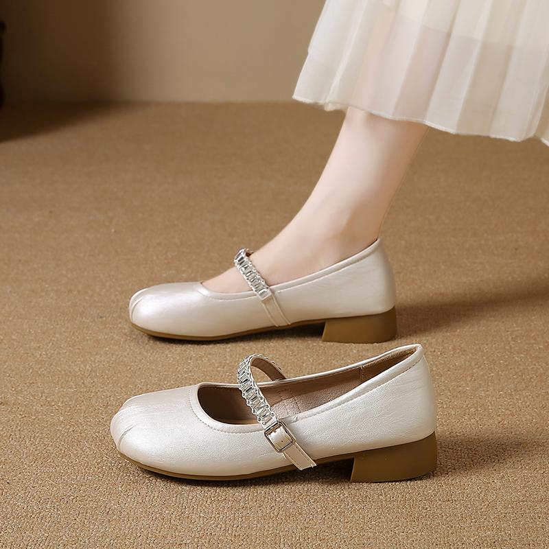 

Fashion CRLAYDK Classic Women Flat Shoes Casual Slip On Loafers Ladies Mary Jane Chunky Low Heels Soft Leather Dress Mules Driving Mocs 35