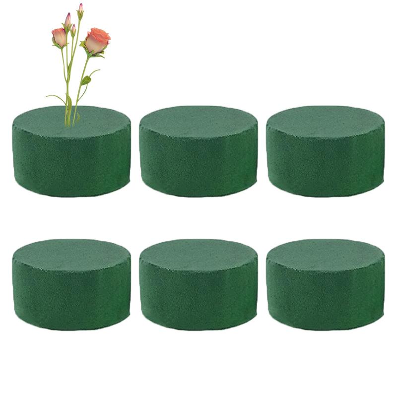 6pcs Round Floral Foam Blocks Green Styrofoam Bricks Mud Artificial Flower Holder Wedding Garden Plant Flower Wet Foam Block