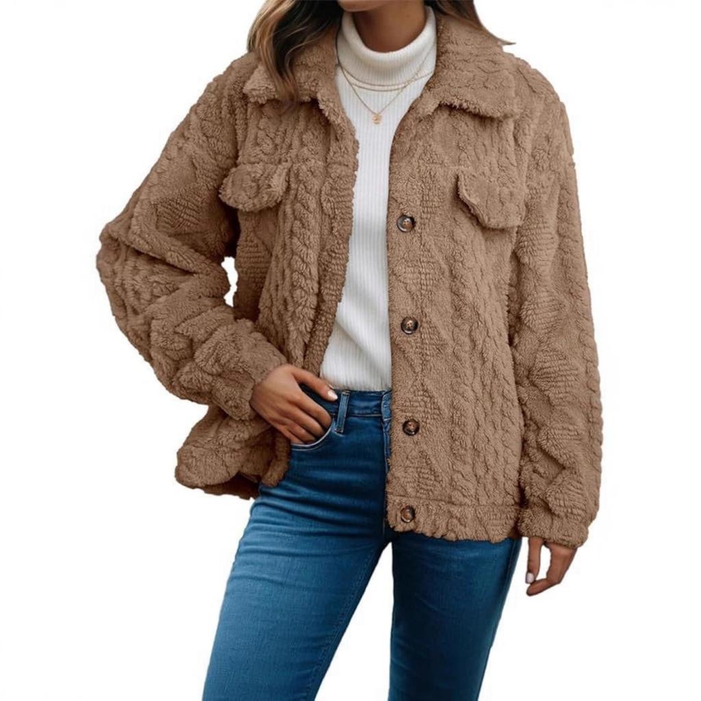 Fall Winter Women's Lapel Fleece Cardigan Long Sleeve Casual Warm Thick Coat For European American