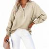 Women Long Sleeve V Neck Button Front Loose Fit Blouse Textured Fabric Casual Office Shirt
