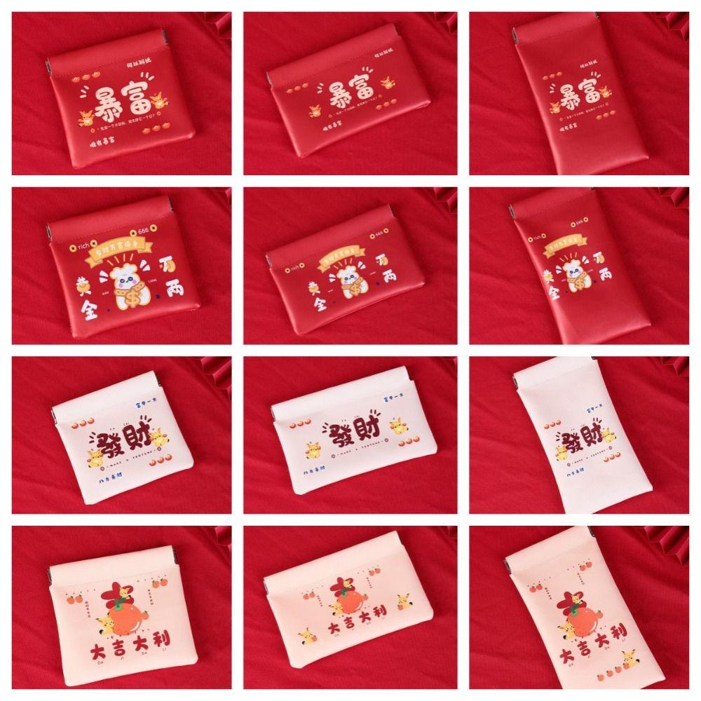 Printing Mini Cosmetic Bag New Year Red Glasses Bag Small Item Bag Lipstick Storage Bag  Girls