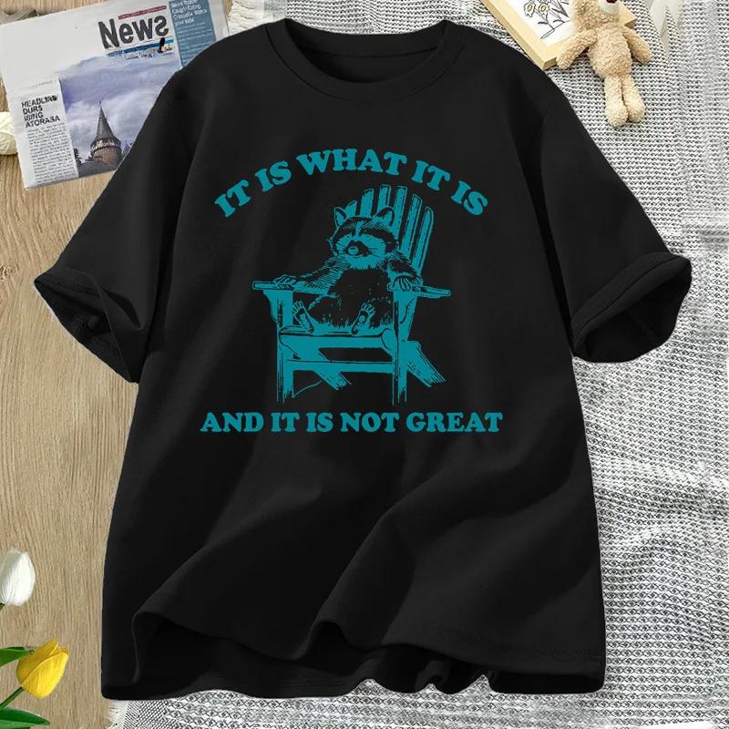It Is What It Is and It Is Not Great Funny Raccoon T Shirt Women Trash Panda Opossum Graphic T-shirts Short Sleeve Tees