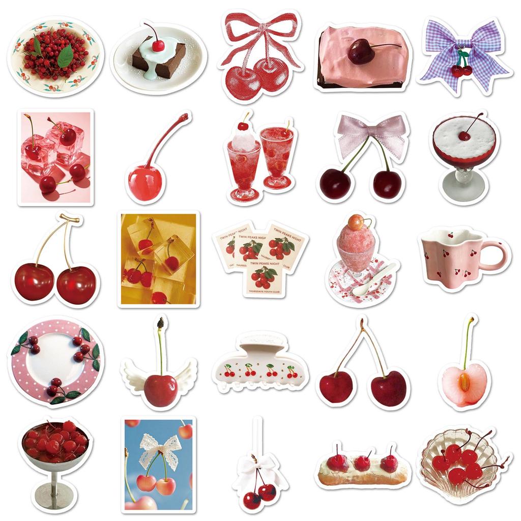 50pcs Cherry Ins Style Graffiti Stickers, Korean Fresh Fruit Design, Decorative Waterproof Stickers for Phone Cases & DIY.