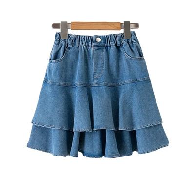 Summer Girls Denim Skirt Fashion Blue Ruffle Layered Skirt for Kids Casual All-match 4-12 Years Teen School Children Short Skirt