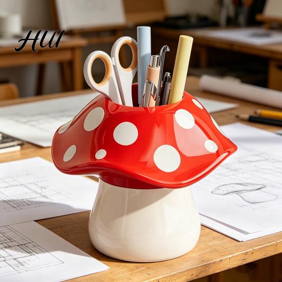 Durable Resin Pencil Holder Cute Mushroom Pen Holder, Desktop Organizer with Non-Slip Thick Stable Base, Non-toxic Desk Accessory for Modern