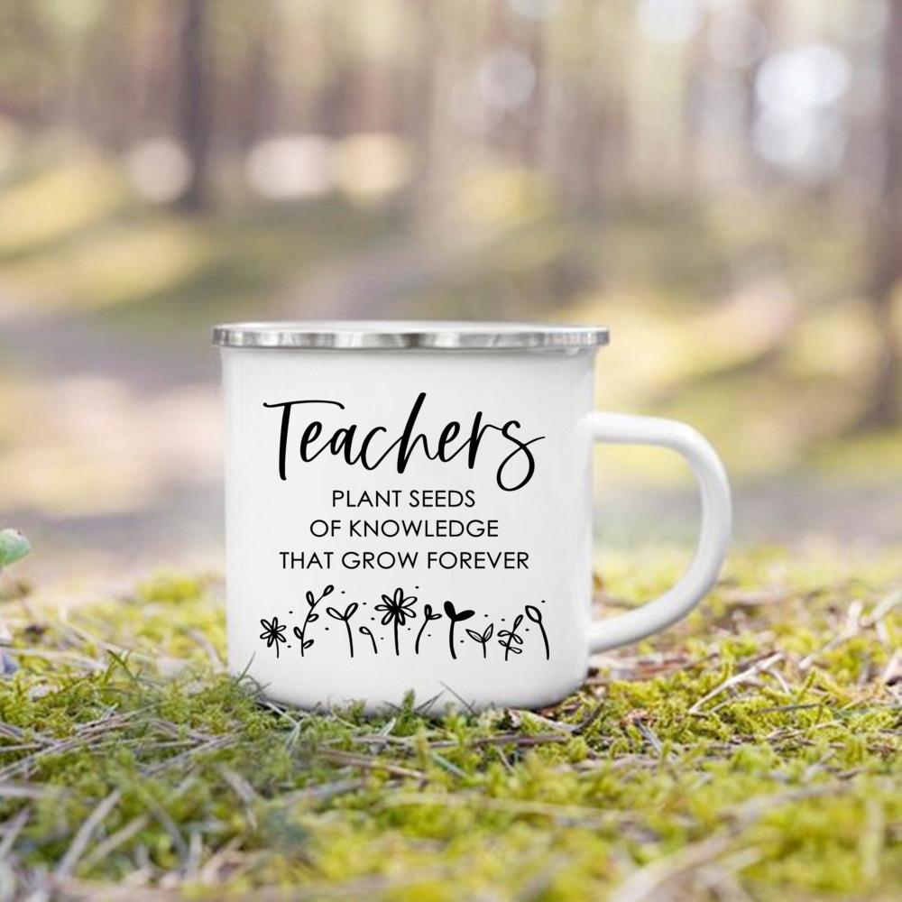 Teacher knowledge printed coffee mugs enamel drink cup handle breakfast cup dessert simple office water mug teacher's day gifts