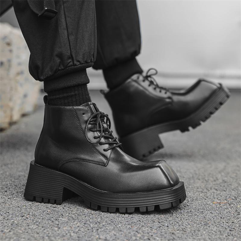 Fashion Casual Men's Boots Thick Bottom Height Increasing Versatile Style Leisure Outdoor Fashion Party Daily Youth Leather Shoes Hot