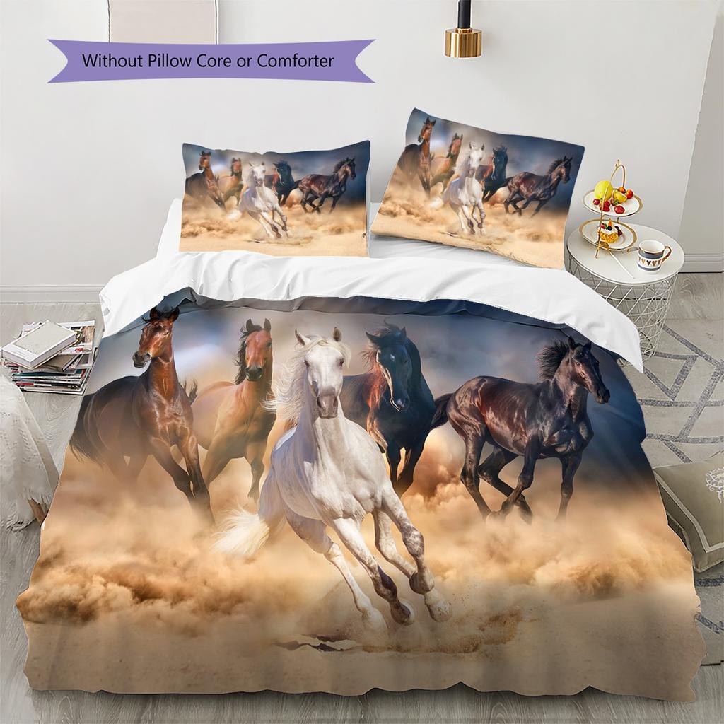 1 Stück Pferdebettwäsche Steppdecke Set Bettbezug Kissenbezug Heimdekoration Geburtstagsgeschenk (1 * Bettbezug + 15 * Kissenbezug, ohne Füllung)
