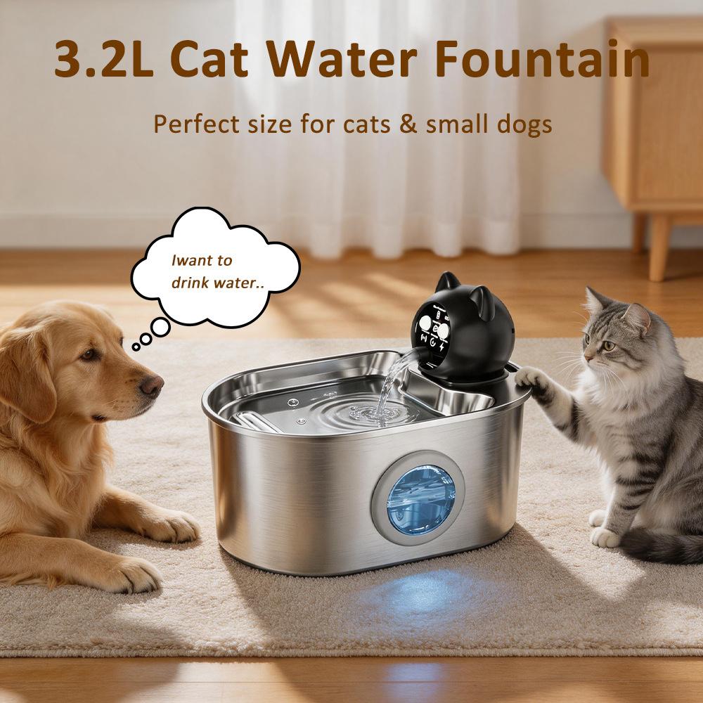 3.2L Wireless Stainless Steel Pet Water Feeder Auto Cat Fountain Faucet Smart Dog Water Dispenser Visual Window Drinking Bowl