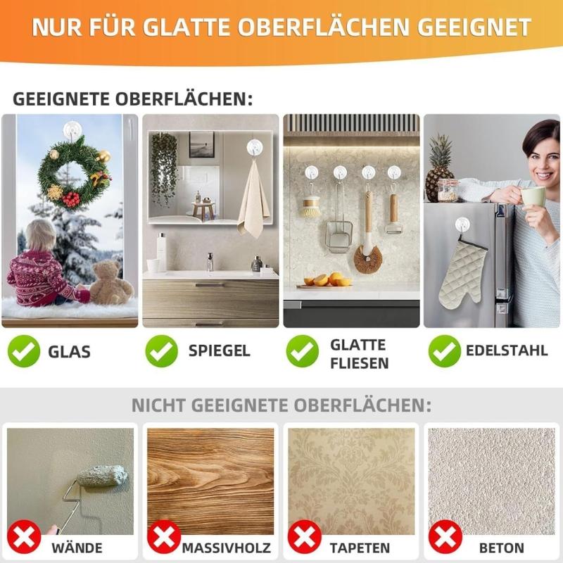 12 Pezzi Ganci Invisibili a Ventosa Pratici Capacità 10lb Design Staccabile Perfetti Per Cucina Bagno Metallo Vetro