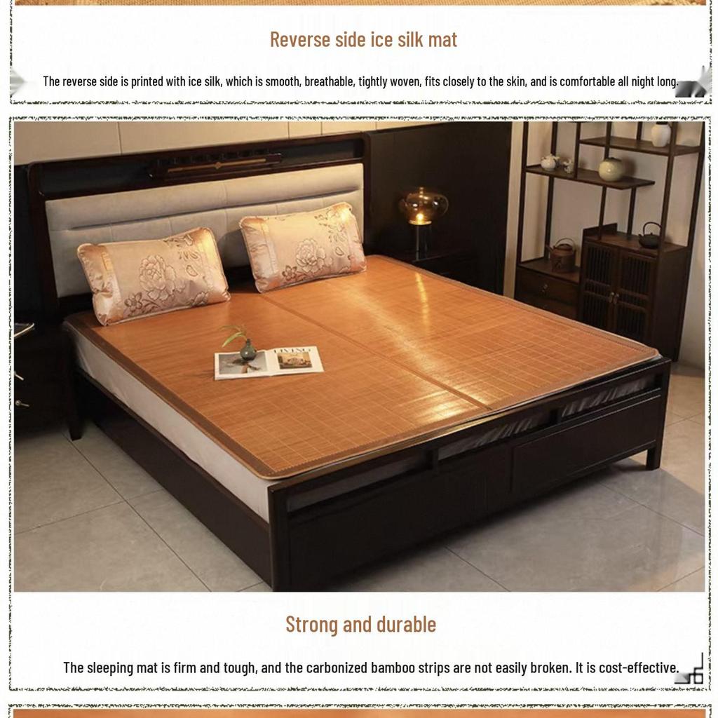 Double-Sided Foldable Bamboo Cool Mat with Ice Silk - Ideal for Children & Students' Dormitories - Free Shipping