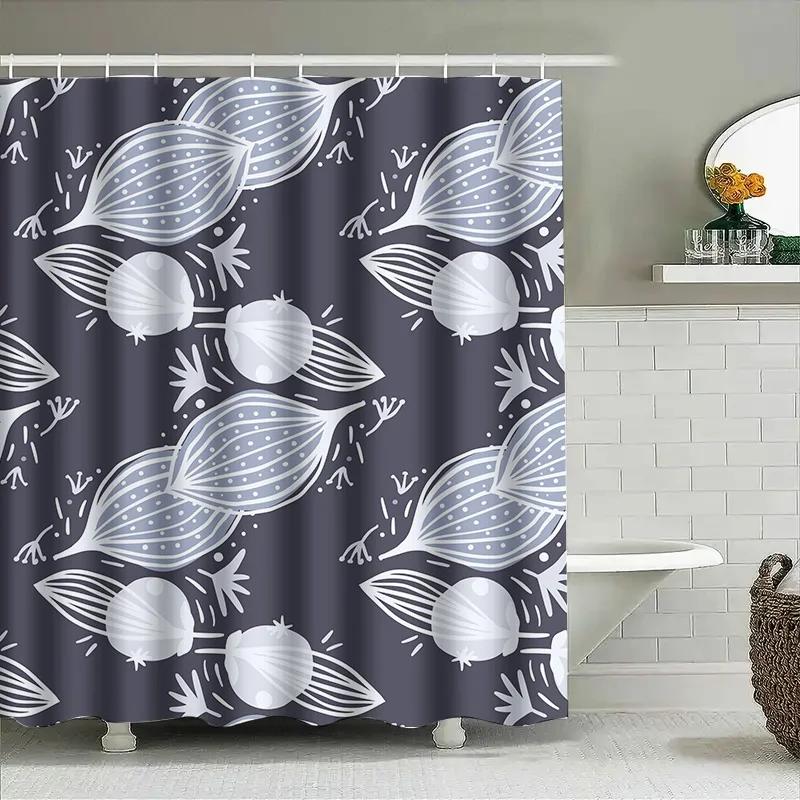 

Modern Bathroom Decor Shower Curtain Set Floral Print Waterproof Fabric 180x235cm White Blue Grey Black Custom Size Available fo W90xH180cm