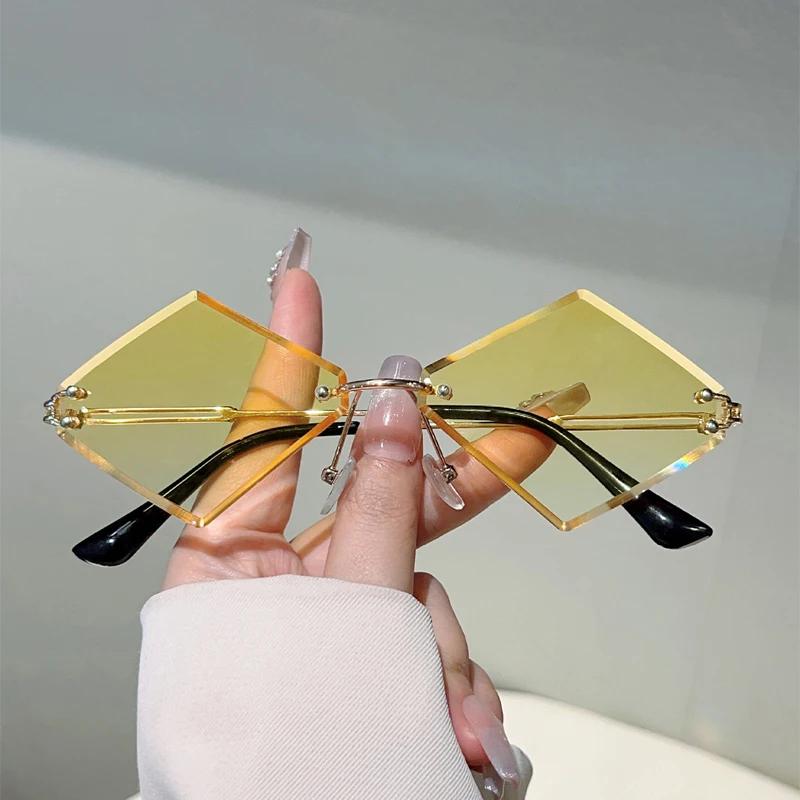 Rimless Lozenge Sunglasses  New In Stylish Gradient Sun Glasses Men Women Trendy Vintage Brand Design Casual Shades