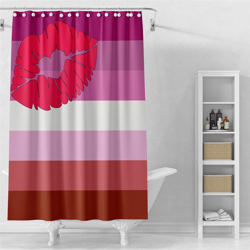 

Gaslight Gatekeep Girlboss Kiss Lipstick Lesbian Pride Flag Shower Curtain Set With Grommets And Hooks For Bathroom Decor W60H190(CM)-1 Pcs