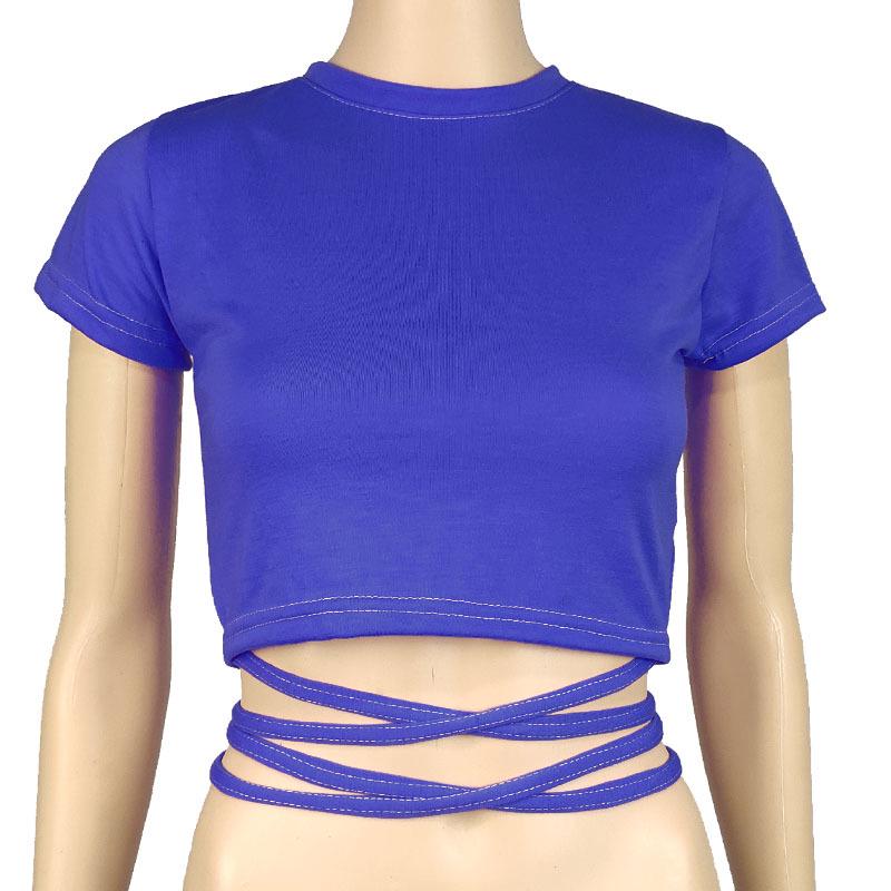 Trendy Evropský & Americký Dámský Zavazovací Bandážový Crop Top - Sexy, Zeštíhlující, Krátký Rukáv