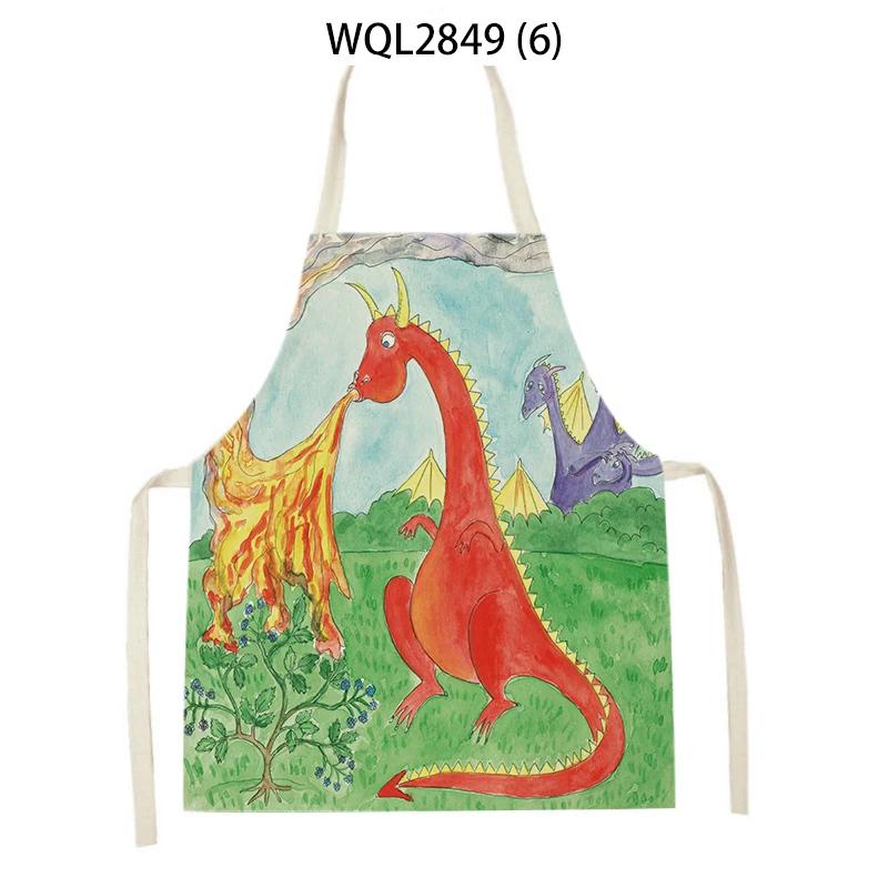 Cute Animal Style Kitchen Aprons Adult Kids Sleeveless Linen Cooking Aprons Cartoon Fox Giraffe Rabbit Pattern Baking Aprons