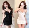 Summer V-neck Sexy Lace Hollow Suspender Base Dress Club Technician Foot Bath Hip Skirt Women