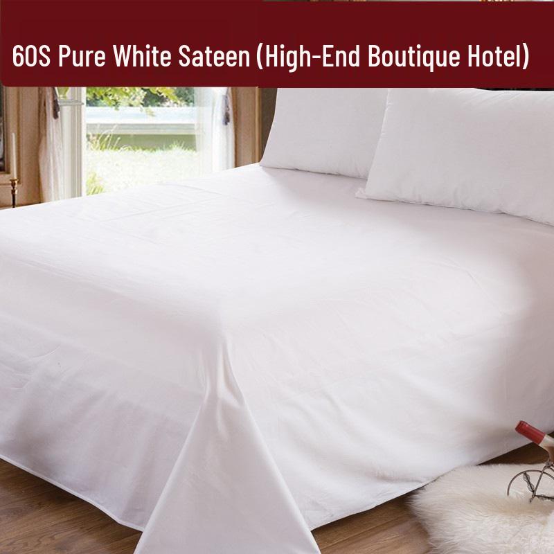 Hotel-Grade White Cotton Fitted Sheet with Three-Centimeter Stripe