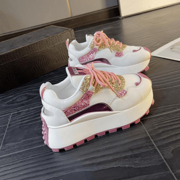 

Летние новые дышащие сетчатые спортивные туфли Forrest Gump женские повседневные туфли с небольшой платформой, толстой подошвой, нескользящие туфли для папы 40 розовый