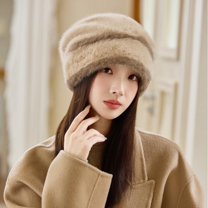 

Зимняя шапка женская теплая с защитой ушей цельная шапка модная шерстяная шапка с сочетанием цветов утолщенная вязаная шапка One Size