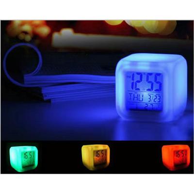 1PC White Colorful Alarm Clock, Creative Color-changing Colorful Square Alarm Clock LED Silent Night Light Electronic Clock