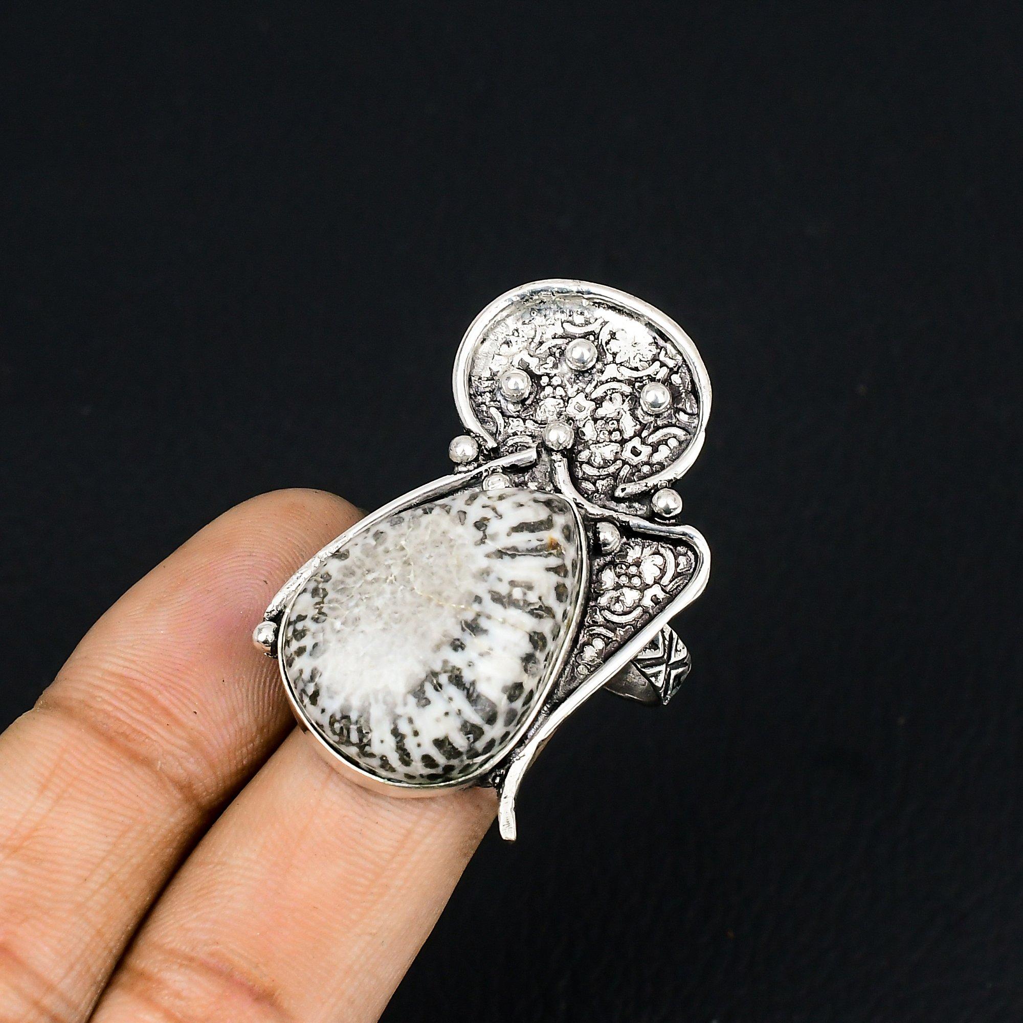 Распродажа ко Дню дочерей Натуральный скат Коралл Штабелируемое кольцо Стерлинговое серебро US 8 8