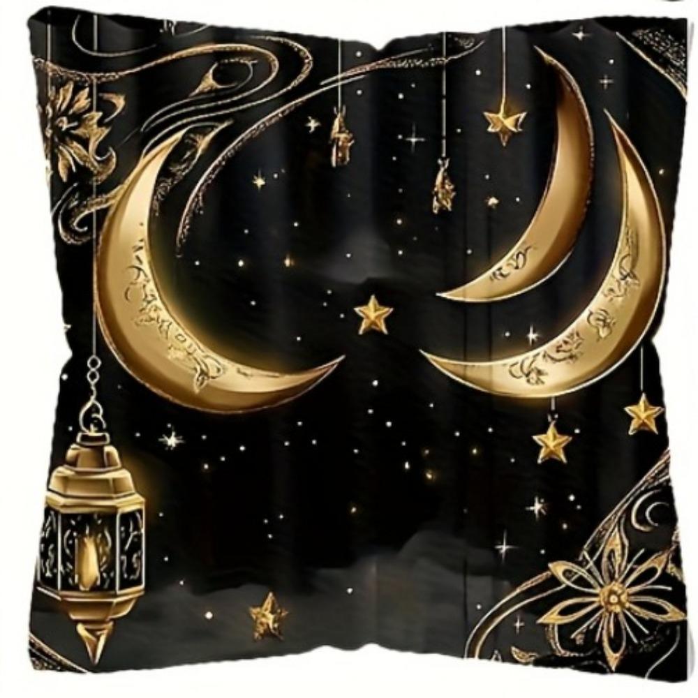 Ramadan Cushion Covers Moon Crescent Stars Lantern Printed Square Pillowcase Zipper Closure for Living Room Festival Decorations