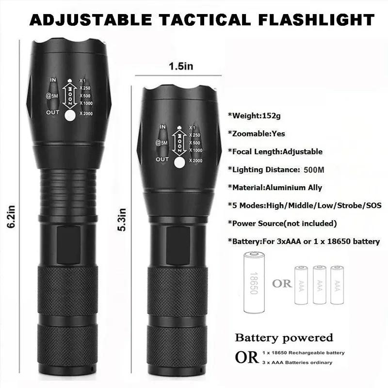 T6 LED Flashlights High Lumens with Zoomable Beam Mini Flashlights for Camping Dog Walking Powerful Emergency Flashlights